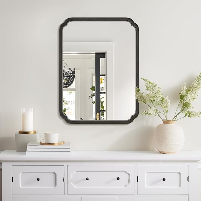 HOMECOOKIN Wood Bathroom Mirrors for Wall Mounted, 30" x40" Rustic Wood Frame Wall Mirrors Decorative for Living Room or Bedroom Vanity Mirror (Black)