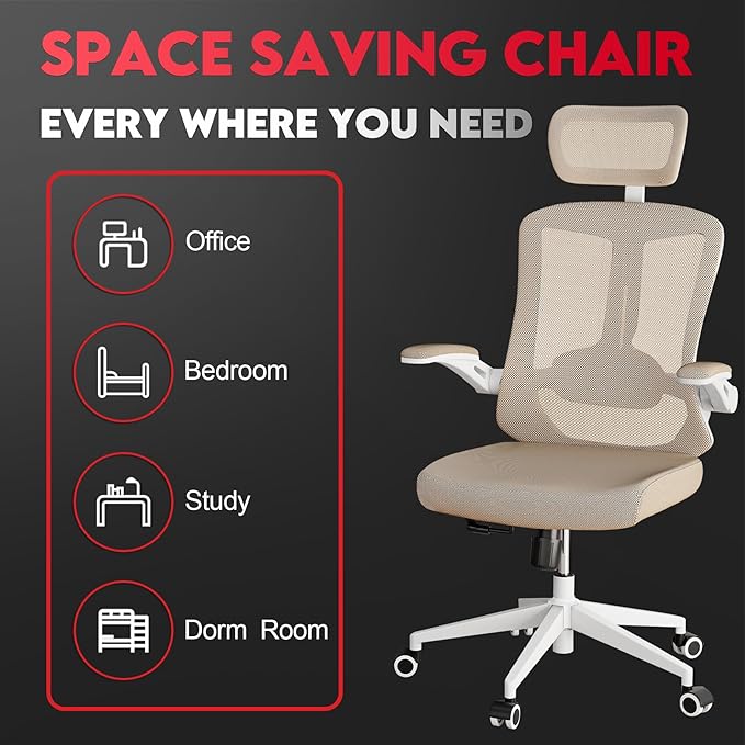 Ergonomic Office Chair - 400LB Comfy Desk Chairs with Adjustable Headrest and Lumbar Back Support, Mesh Computer Chairs with Wheels and Arms for Home Office, Study, Bedroom and Dorm (04khaki)