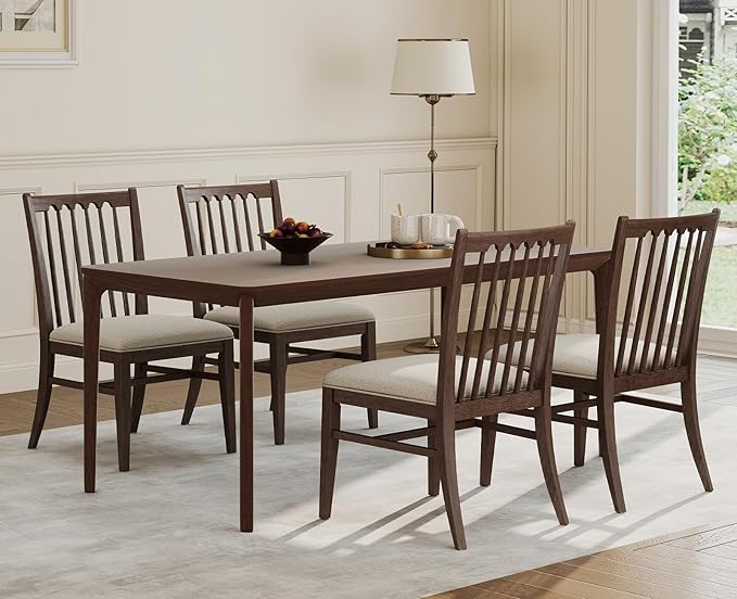 chairus Upholstered Dining Chairs Set of 4, Walnut Wooden Barrel Kitchen Chairs with Slat Back Double-Layer Cushion Farmhouse Accent Chairs for Dining Room/Living Room/Restaurant, Chenille Brown