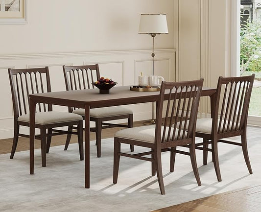 chairus Upholstered Dining Chairs Set of 4, Walnut Wooden Barrel Kitchen Chairs with Slat Back Double-Layer Cushion Farmhouse Accent Chairs for Dining Room/Living Room/Restaurant, Chenille Brown