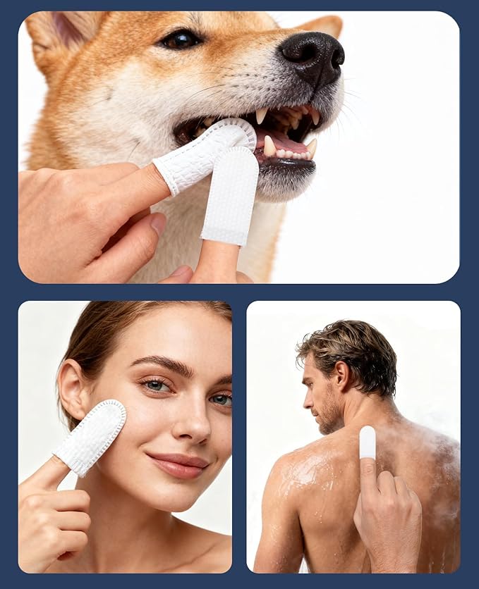 300 Count Dog Finger Wipes for Teeth Cleaning, Disposable No-Rinse Pet Dental Fresh Toothbrush for Cat Ear