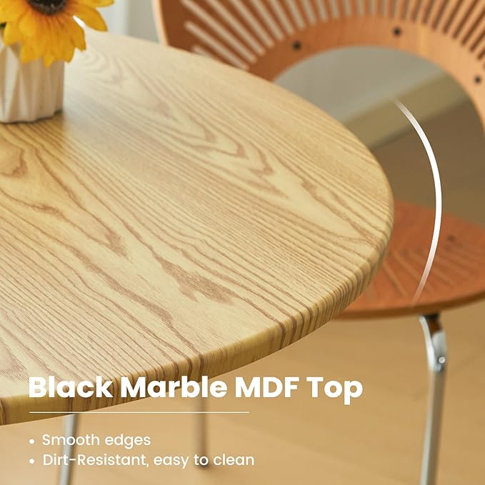 Round Dining Tulip Table for 4, Mid-Century Modern Table with Sturdy Metal Pedestal for Kitchen, Bistro, Cafe, Leisure (Faux Oak, 31.5 INCH)