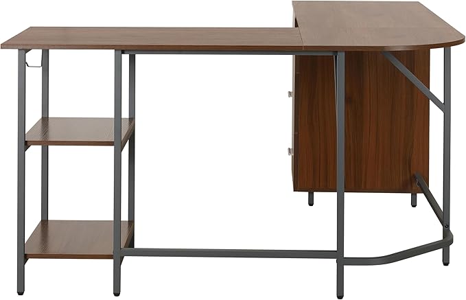 Techni Mobili L Shaped Desk - Two-Toned Computer Desk with Drawers & Storage Shelves - Simple Modern Furniture & Home Office Space Corner Table for Work & Writing