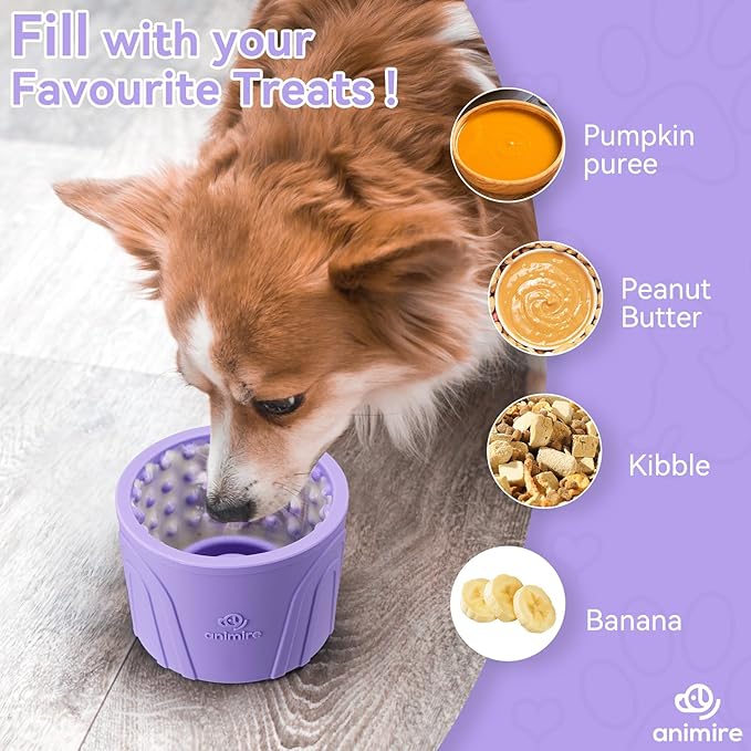 Dog Slow Feeder Lick Bowl, Anxiety Relief Dog Licking Mat Treat Dispenser, Non-Slip Anti-Choking Slow Eating Lick Bowl for Small Medium and Large Breed Dogs, BPA Free Silicone(Purple,S)