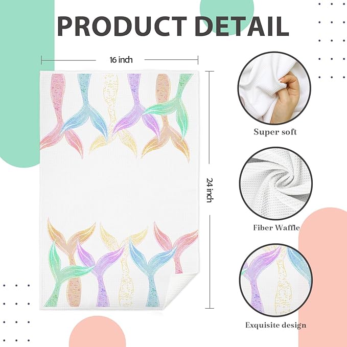 Mermaid Bathroom Hand Towels, Mermaid Gifts for Girls Bathroom Decor, Decorative Hand Towels for Girls Washroom Power Room Vanity Half Bath, 16x24 Inch