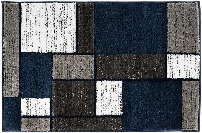 Rugshop Modern Geometric Boxes Navy Area Rug, Non-Shedding Carpet for Entryway, Bathroom, or Small Space, 2' x 3'