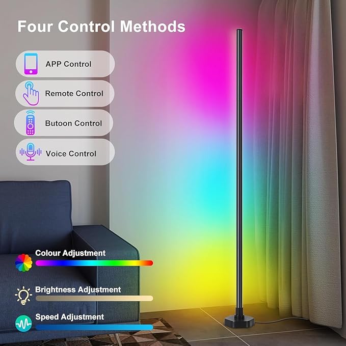 Led Floor Lamp, Corner Lamp Compatible with Alexa, RGB Corner Floor Lamp with Music Sync, 16 Million DIY Colors for Bedroom