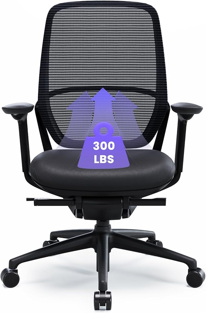 COLAMY Ergonomic Office Chair with Adjustable Seat Depth, 4D Armrests, Lumbar Support, Breathable Mesh Back, Leather Seat Cushion, and Recline Lock – Ideal Executive Desk Chair for Professionals