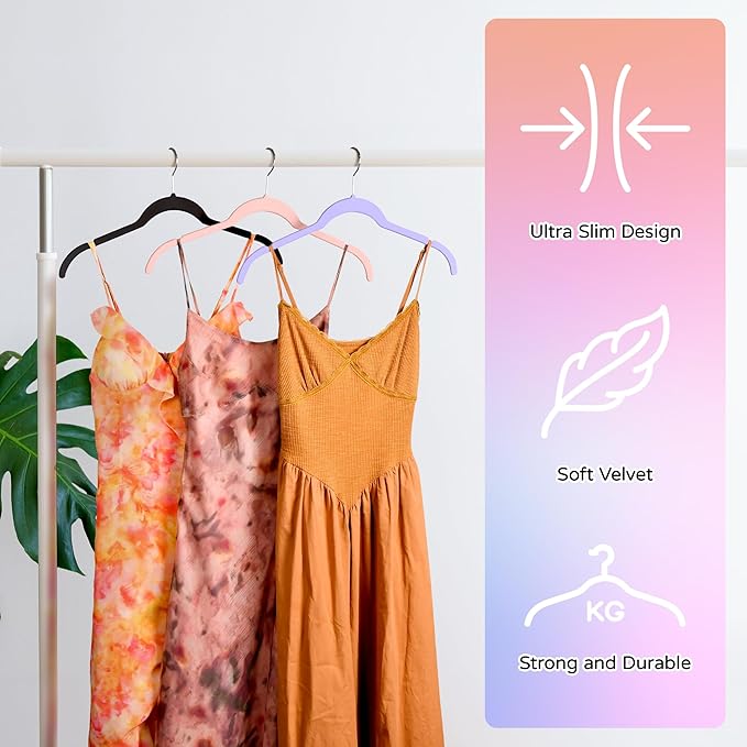 30 Pack Multicolor Velvet Shirt Hangers – Non-Slip Slim Flocked Hangers with Notches, Space-Saving Felt Closet Organiser for Shirts, Dresses, Suits