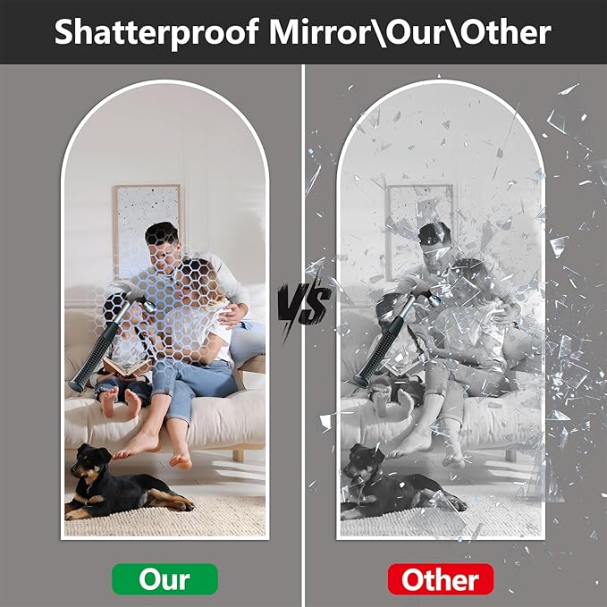 Full Length Mirror - 57" x 20" Arched Floor Mirror/Wall Mounted Aluminum Alloy Frame Full Body Mirrors for Bathroom Living Room Bedroom and Entryway, White