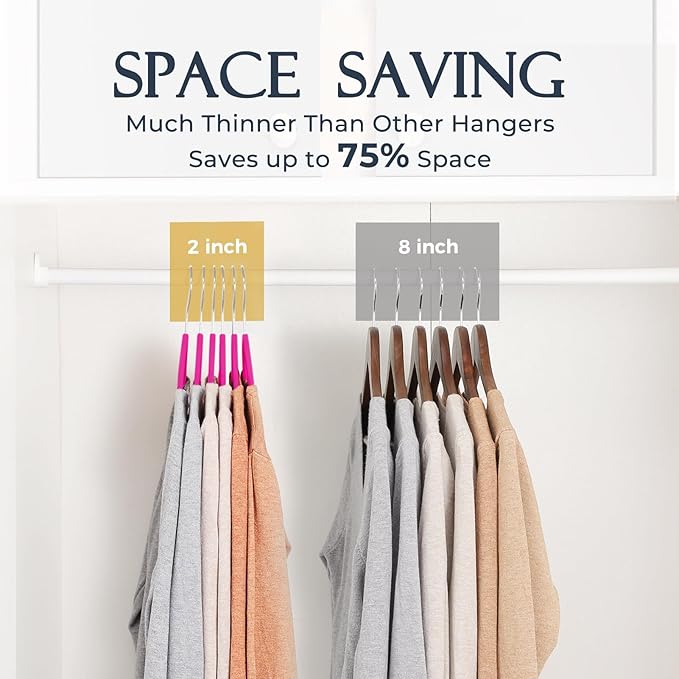 HOUSE DAY Rosy Red Velvet Hangers 60 Pack, Non Slip Clothes Felt Hanger Heavy Duty for Coat, Premium Slim Space Saving Suit Hangers for Closet Organizer, 360° Rotating Silver Hook