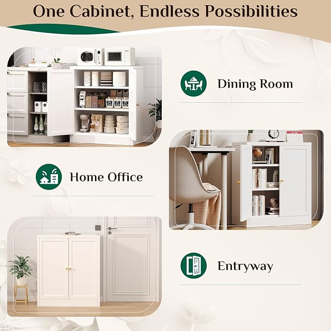 Storage Cabinet, Metal Bathroom Floor Organizers and Storage Cabinets, Freestanding Small Cabinet for Restroom, 3 Shlves Home、Bathroom、Living Room Cabinets - White