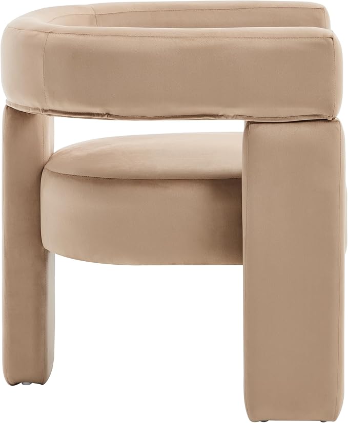 Khaki Dining Chairs Set of 6, Upholstered Velvet Barrel Chairs with Arms Comfy Side Chairs for Living Room/Dining Room/Reception