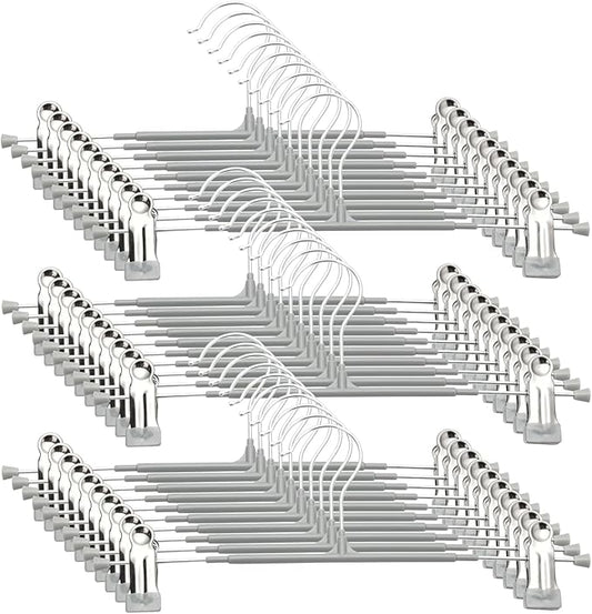 Pants Hangers with Clips - 30 Pack Heavy Duty, Non-Slip Adjustable Space Saving Skirt Hangers for Pants, Jeans, Shorts | Gray | 12 Inch
