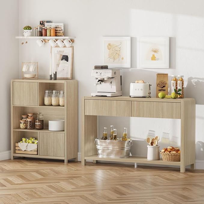 FATORRI Console Table for Entryway Storage, Wood Sofa Tables for Living Room, Couch Table with 2 Drawers for Hallway (47.2 inch, Light Walnut)