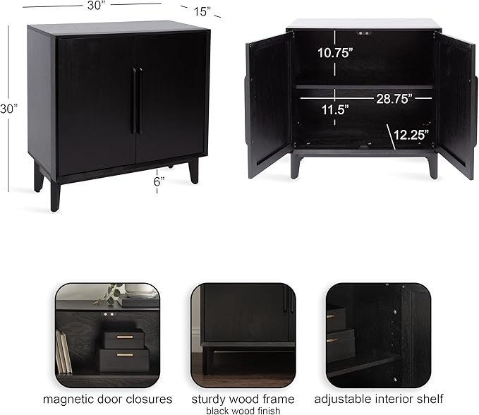Kate and Laurel McCutcheon Modern Two-Door Mango Wood Floor Storage Cabinet, 30 x 15 x 30, Black, Transitional Living Room TV Stand for Use as Sideboard Buffet Cabinet or Bar Storage Buffet