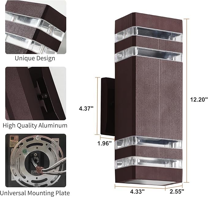 tewei Outdoor Wall Lights, Modern Exterior Light Fixture Wall Mount, Brown Outdoor Lights for House, Waterproof Aluminum Up and Down Outside Porch Lights for Garage, 2 Pack