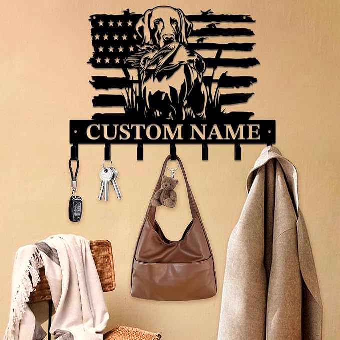 Personalized Custom Name Hunting Deer Wall Key Hooks,Metal Hunting Art Clothes Hooks,Metal Hunting Wall Home Storage Decorative,Hunter For Front Door, Hallway, Kitchen, Bedroom,Keys,Hats (Style C)