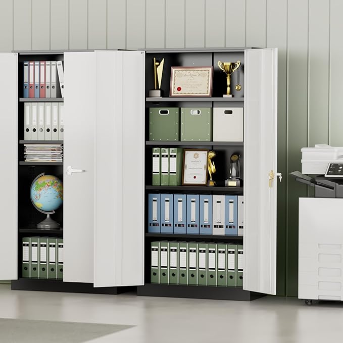 INTERGREAT Metal Storage Cabinet,72" Steel Lockable Cabinet with Locking Doors and Adjustable Shelves,Locking Tool Cabinets for Office,Home,Garage,Gym,School (Black Grey)