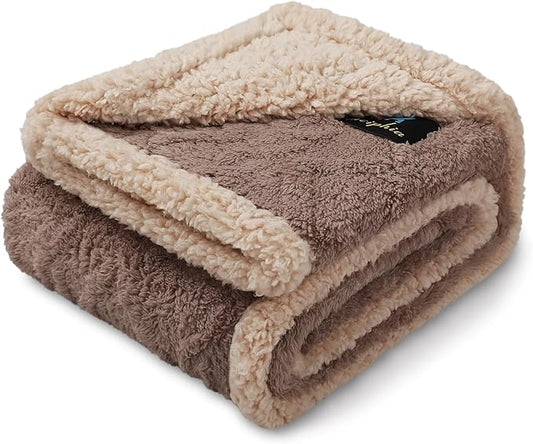 Waterproof Pet Blanket, Liquid Pee Proof Dog Blankets for Sofa Bed Couch, Reversible Sherpa Fleece Furniture Protector Cover for Small Medium Large Dogs Cats,Khaki Medium（57" x 40"）