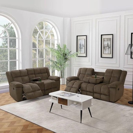 Manual Recliner Sofa Set,Microfiber Reclining Couch Set,Modern Living Room Furniture Set,Reclining Sofa Couch Chair for Living Room Home Office(Dark Brown,2 Pieces Set)