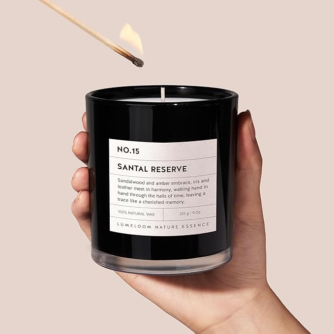 Santal Reserve Luxury Scented Candles, 9oz Soy Wax Candles for Home Scented, Sandalwood, Amber, Iris & Leather Scent, Long Burning Time, Gifts for Christmas, Women, Men, Sister, Teacher
