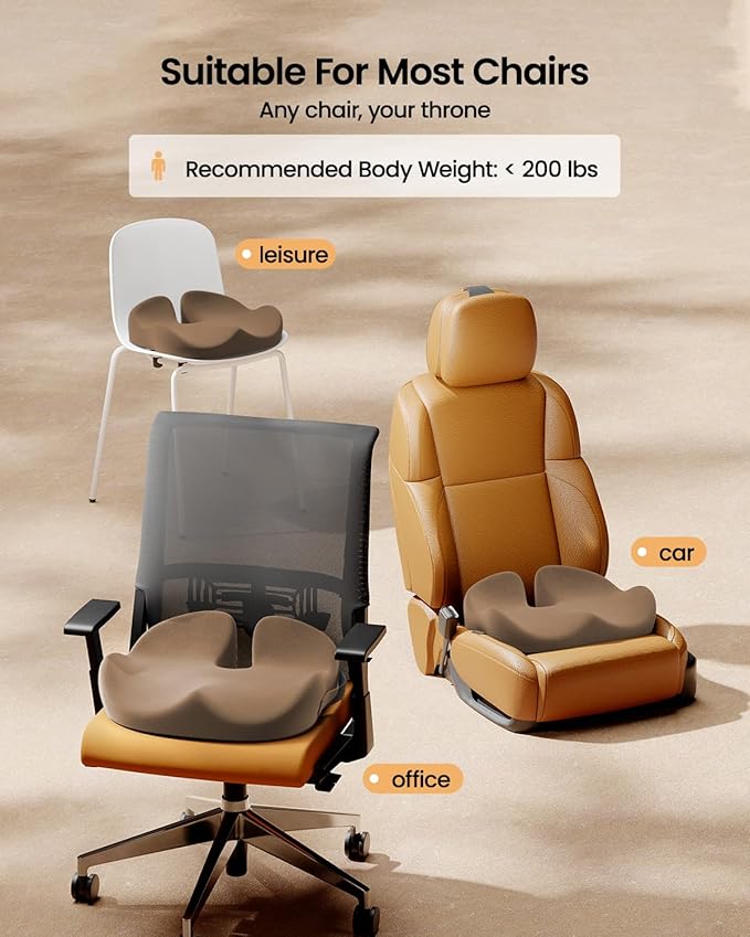 ProtoArc Seat Cushion, Office Chair Cushion for Sciatica, Coccyx Cushion, Ergonomic Memory Foam Seat Cushion for Car, Home, Pressure Relief Pad for Hip, Tailbone, All Day Comfort - Coffee