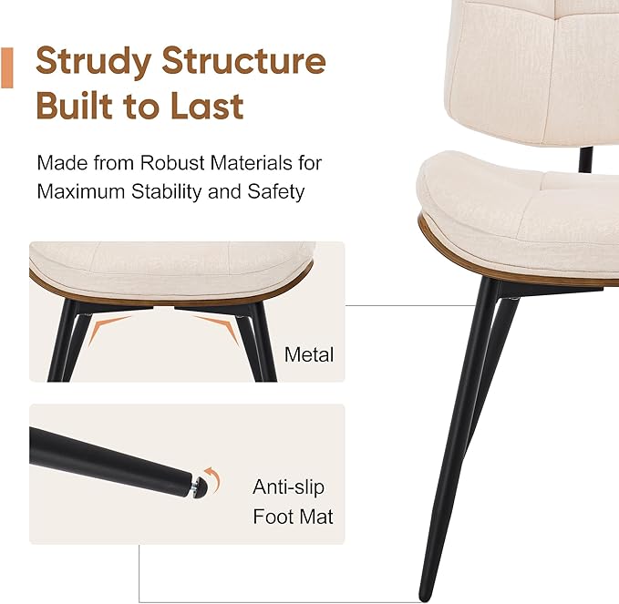 BFZ Dining Chairs Set of 4, Mid Century Modern Kitchen Chairs with Walnut Bentwood Back and Metal Legs, Upholstered Fabric Dining Room Chairs for Kitchen, Living Room