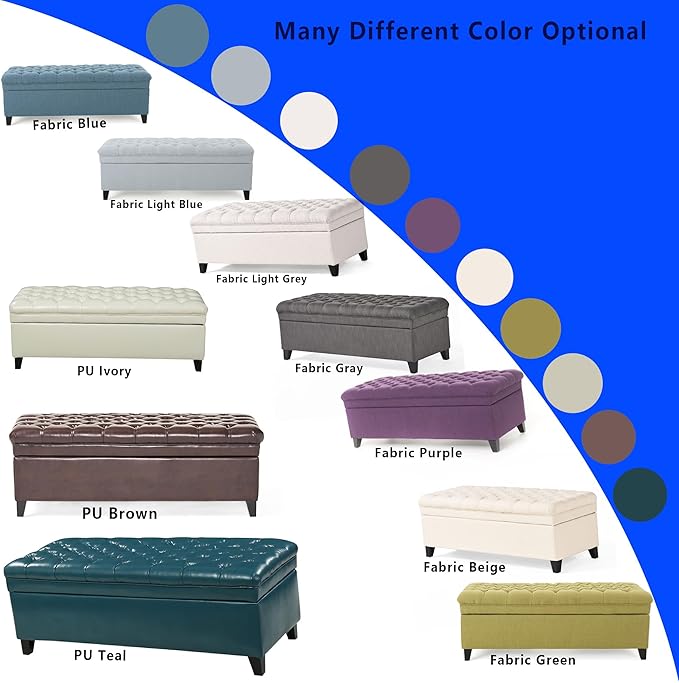 Setawix Linen Storage Benches for Bedroom,50" Bed End Bench with Storage,Tufted Beige Storage Ottoman Bench for Living Room,Rectangle Entryway Benches with Storage and Seating (Beige, Linen)