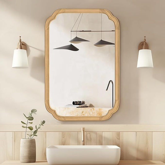 HOMECOOKIN Wood Bathroom Mirrors for Wall Mounted, 20" x 30" Rustic Wood Frame Wall Mirrors Decorative for Living Room or Bedroom Vanity Mirror (Natural) A