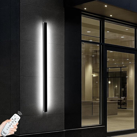 Modern Outdoor Wall Lights, 3CCT Dimmable Black Outdoor Wall Sconce with Remote Control, 70.87in Waterproof Linear Exterior Wall Light for Entrance, Hallway, Garage