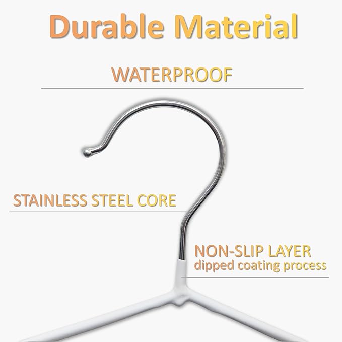 ‌Stainless Steel Heavy Duty Hangers - Non-Slip Rubber Coated, Space Saving Ultra Thin Design for Coats, Pants & Dresses (32 Pack, White)