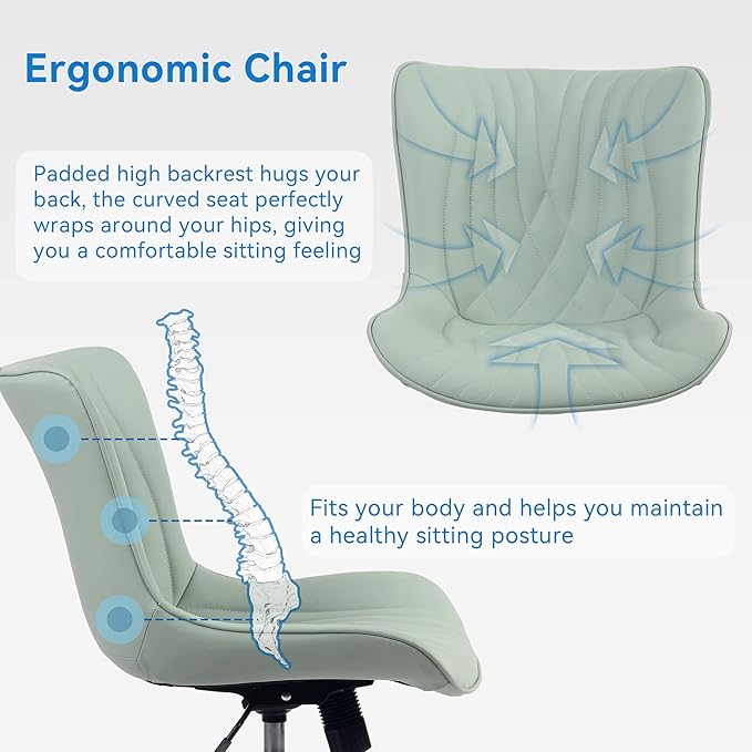 YOUNIKE Office Chair, Armless Desk Chair with Wheels, Home Office Computer Task Chairs, Modern Faux Leather Padded Vanity Chair, Adjustable Swivel Rolling Office Chair with Back, Mint Seafoam Green