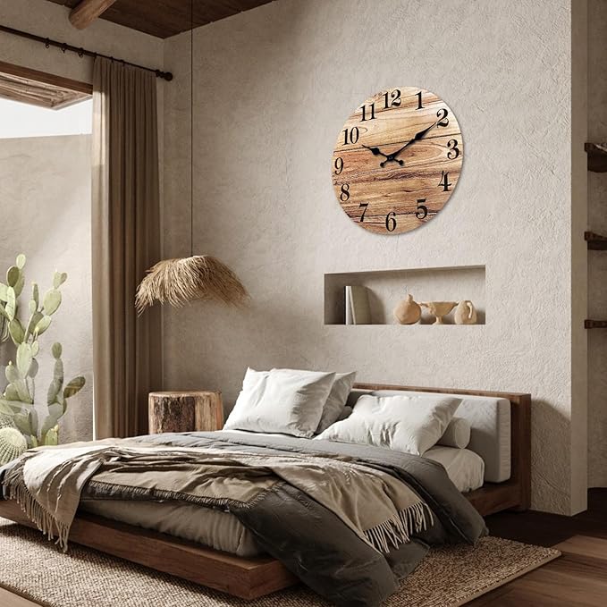 XNM Brown Office Clock 24 Inch Wood Farmhouse Wall Clocks Battery Operated Oversized Silent Wall Clock Non Ticking(MDF No Solid Wood)