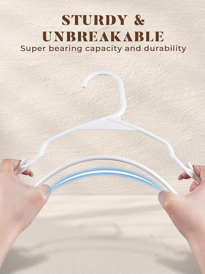 HOUSE DAY White Plastic Hangers 50 Pack with 20 Connector Hooks, Premium Slim Space Saving Closet Organizers, Non-Slip & Heavy Duty Clothes Hangers for Coat, Suit, Shirt, Dress