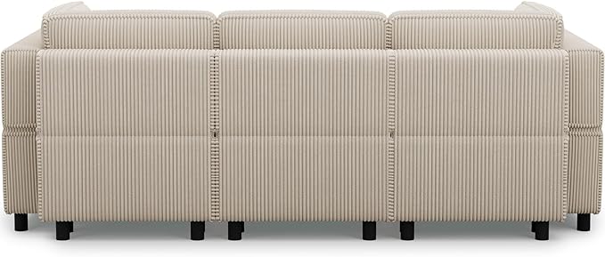 88.6" Modular Sectional Sofa with Deep Storage Seat,6 Seat Corduroy Sectional Couch Convertible Modular Sleeper Sofa Couch with Movable Ottoman Chaise,Sectional Couches for Living Room,Beige