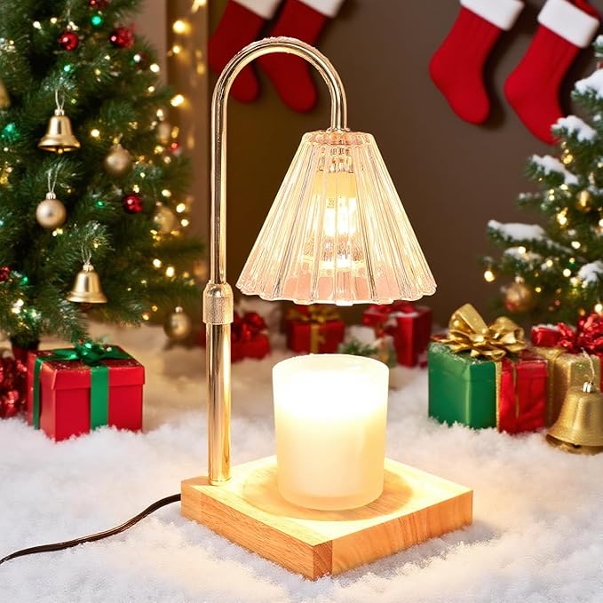 Candle Warmer Lamp with Timer Dimmable, Clear Wax Melt Warmer Adjustable Height Warmer Lamp for Jar Candles, Original Wood Base for Home Decor Birthday