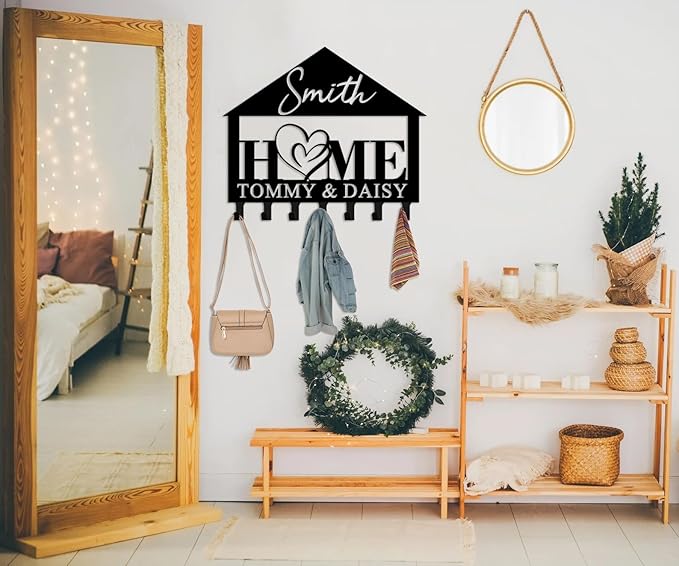 Personalized Metal Key Holder Wall Mount with Family Name Custom Key Hooks Wall Mounted Key Hooks Monogram Name Decor for Kitchen Entryway Hallway Office Doorway