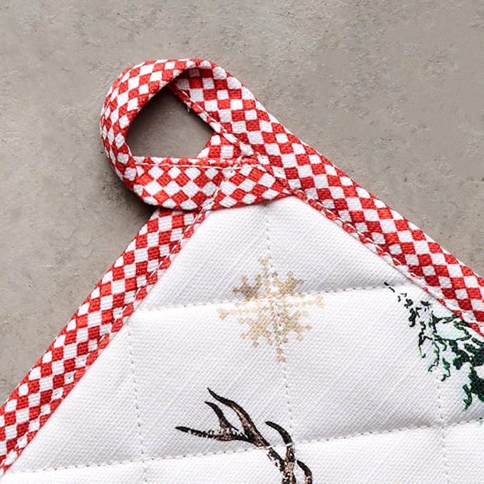 Maison d' Hermine Pot Holders 100% Cotton Heat Resistant Potholders 8" x 8" Hot Pads with Loop for Thanksgiving Christmas Decorations BBQ Cooking Baking Handling Hot Pans (Pack of 1, Rural Christmas)