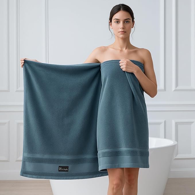 REDKISS Large Bath Towels Set 2 Piece, 100% Cotton, 31x63 in,Heavyweight 760G, Highly Absorbent & Quick Dry, Super Soft Luxury Shower Towels for Bathroom,Hotel Collection - Blue