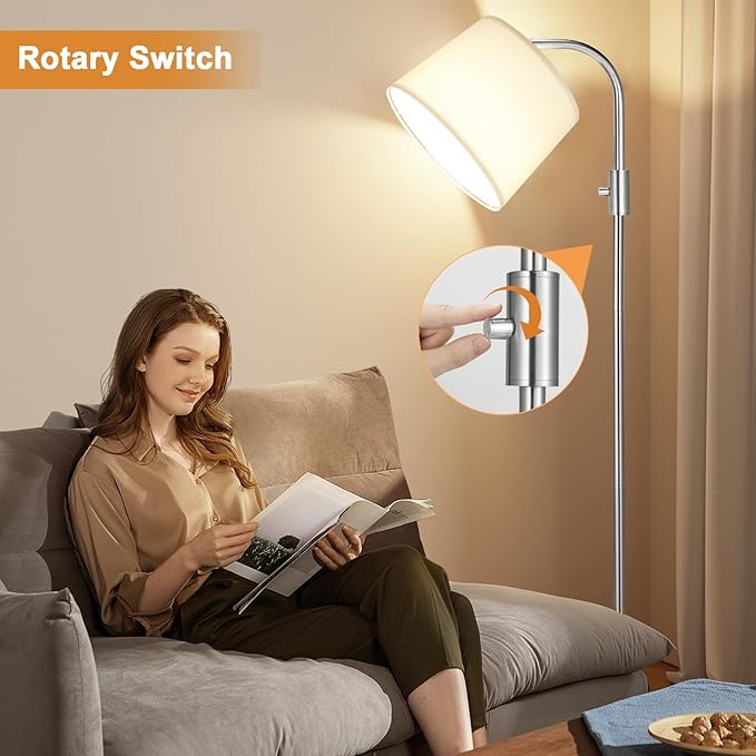 Ambimall 𝐅𝐮𝐥𝐥𝐲 𝐃𝐢𝐦𝐦𝐚𝐛𝐥𝐞 𝐅𝐥𝐨𝐨𝐫 𝐋𝐚𝐦𝐩 - Floor Lamps 9W LED Light Bulbs, Standing Lamps for Living Room, Modern Standing Light Tall Lamp (Sliver and White)