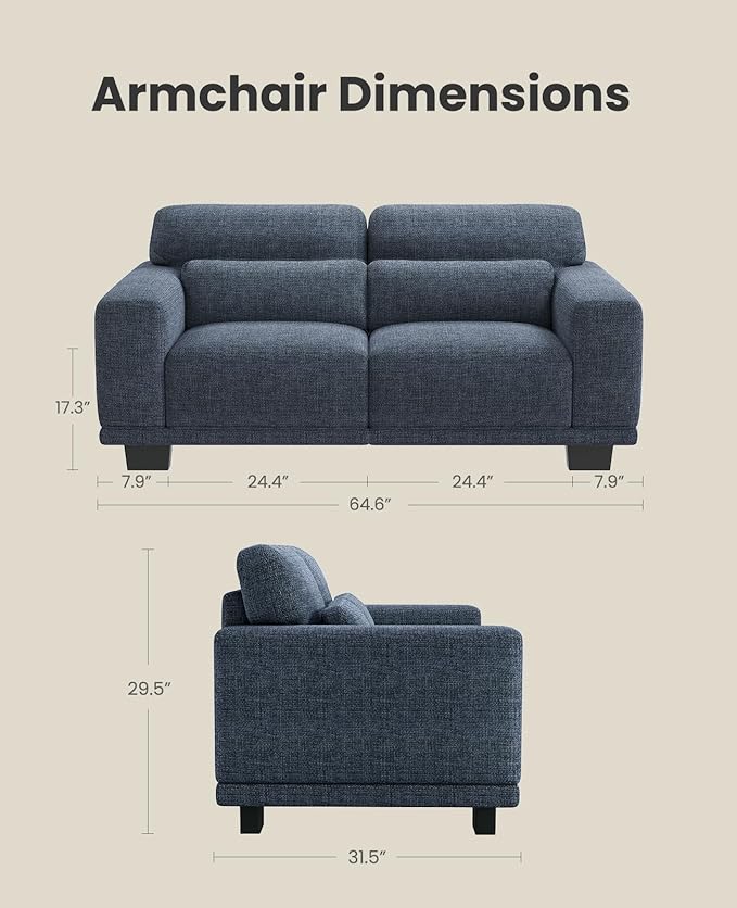 Amada 65" Loveseat Sofa, 2 Seater Couch with Deep Seats and Wide Armrests for Living Room, Comfy Couch with Removable Washable Covers, Easy Assembly