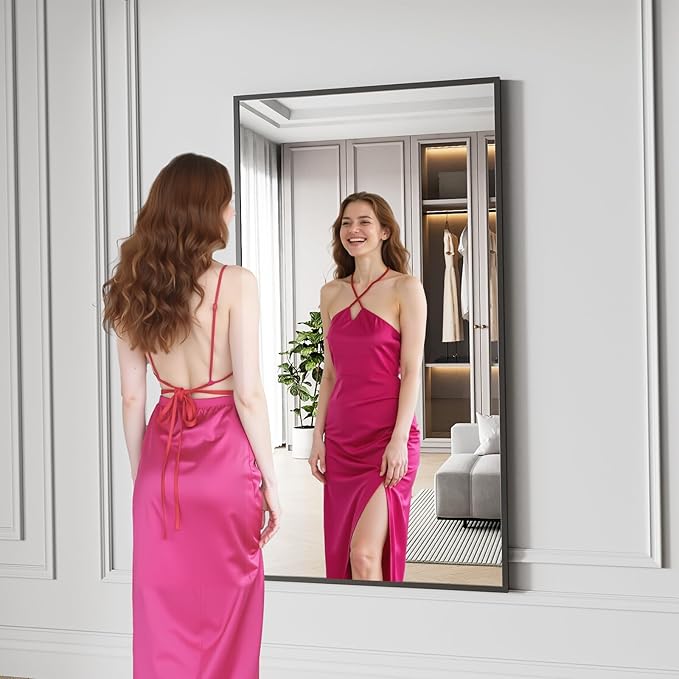 Bathroom Mirror 30"x55" Matte Black Rectangle Bathroom Wall Mirror for Over Sink, Modern Large Vanity Mirror, HD Tempered Glass, Anti-Rust Aluminum Alloy Frame, for Living Room, Bedroom, Entryway