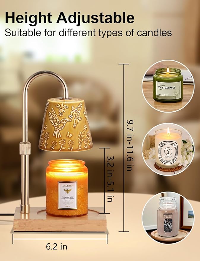 Ceramic Candle Warmer Lamp Dimmable Electric Lamp Candle Warmer for Jar Scented Candles Adjustable Height Mothers Day Birthday Gifts for Women Mom Grandma Offices Home Decor Light(Hummingbird)