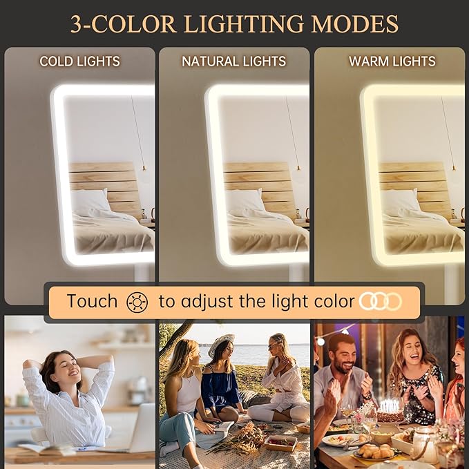 FUNTOUCH Vanity Mirror with Lights, Rechargeable Makeup Mirror with Lights,Smart Touch with 3-Color Lighting, Dimmable, Detachable 40X Magnification for Vanity Desk Tabletop,White