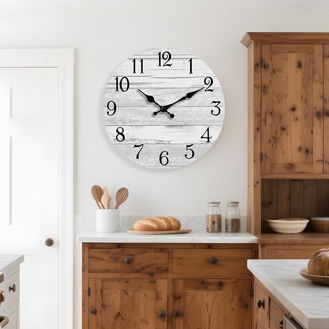 Wall Clock Battery Operated 16 Inch Large Gray Silent Non Ticking Country Rustic Design Vintage Retro Decorative for Bathroom Kitchen Bedroom