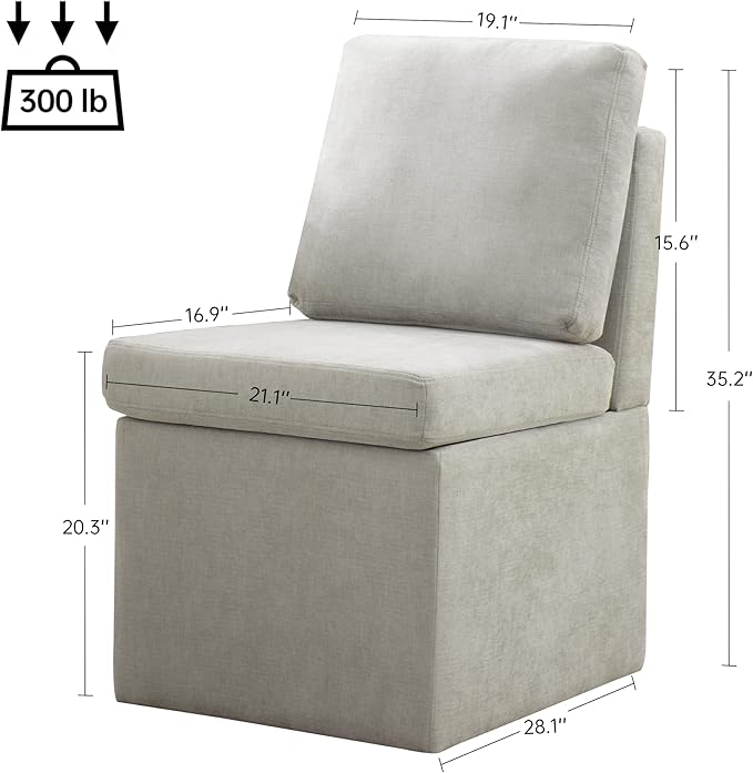 VKNOW Upholstered Dining Chairs, Modern Kitchen Chairs with Storage, Linen Armchair Dining Room Chairs for Kitchen Room (Light Grey, Set of 2)