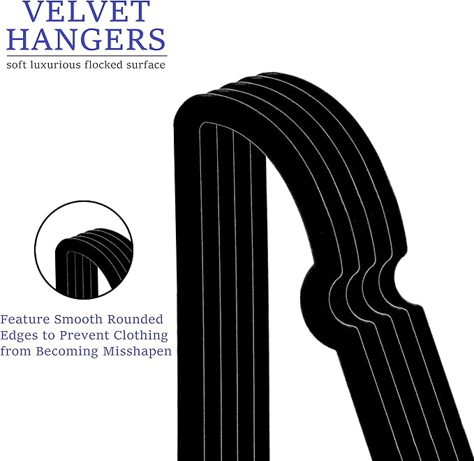 Black Velvet Hangers 50 Pack, 16" Non Slip Adult Hangers, Slim Clothes Hanger with 360 Degree Swivel Hook - Durable & Cute
