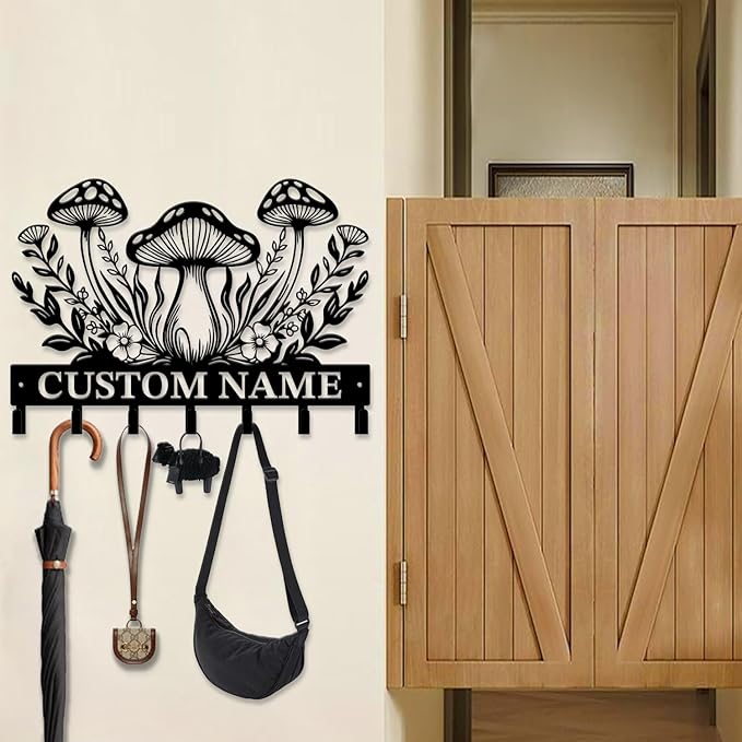 Customized Keys Holder - Personalized Mushroom Wonderland Key Hooks Wall Metal Sign Decor,Wall Holder,Door Hook (Style A)