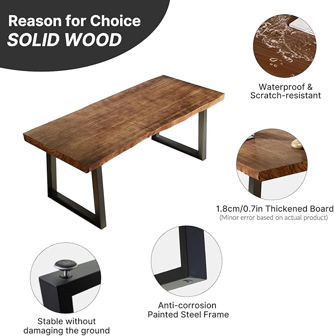 Solid Wood Desk 55 inches, Home Office Computer Desk Wooden Rustic Writing Desk Metal Modern Simple Design Executive Real Wood Desk(Dark Brown)